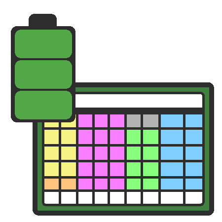  A drawing of an AAC device with a battery in the upper left, which has three green bars.